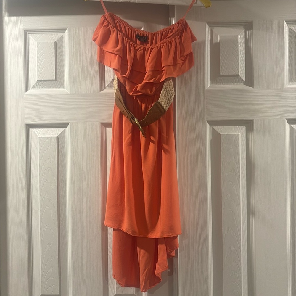 UK2LA orange strapless mini dress with belt